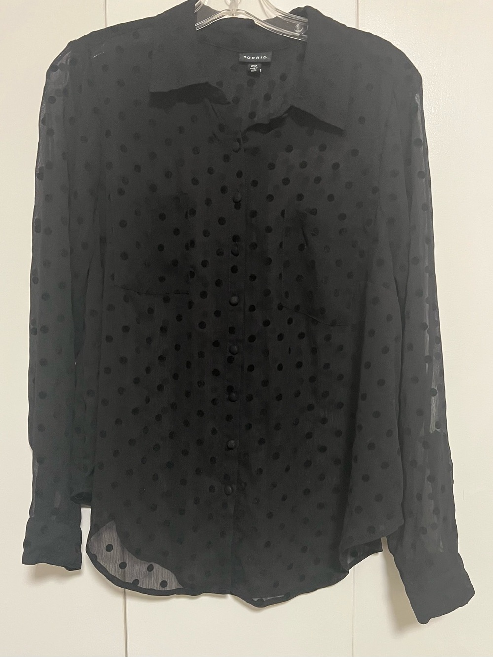 torrid Black Sheer Polka Dot Button-Down Shirt
